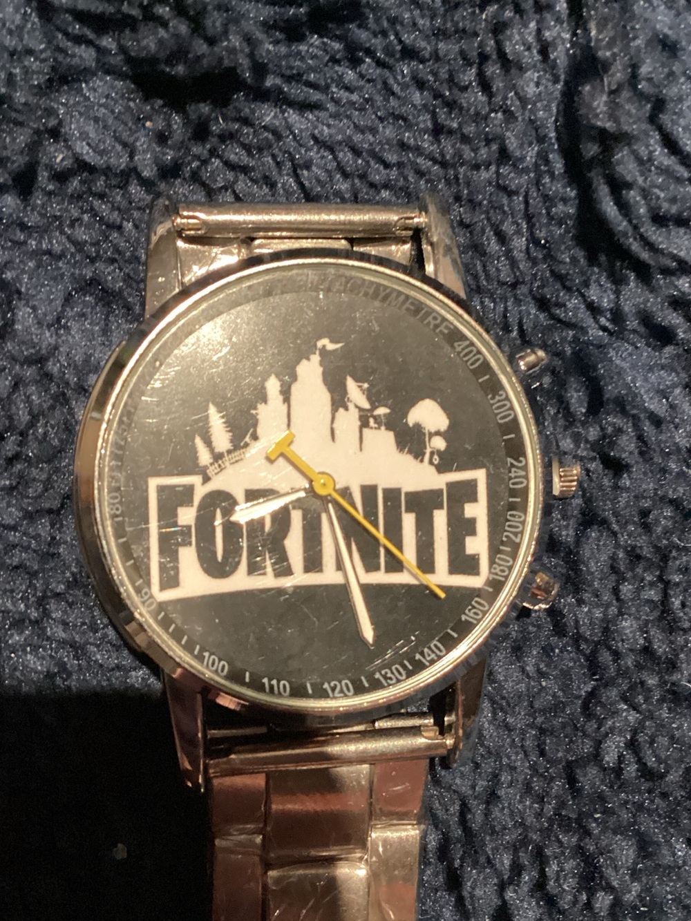Fortnite Black & Silver Men's Analog Watch with Yellow Hands